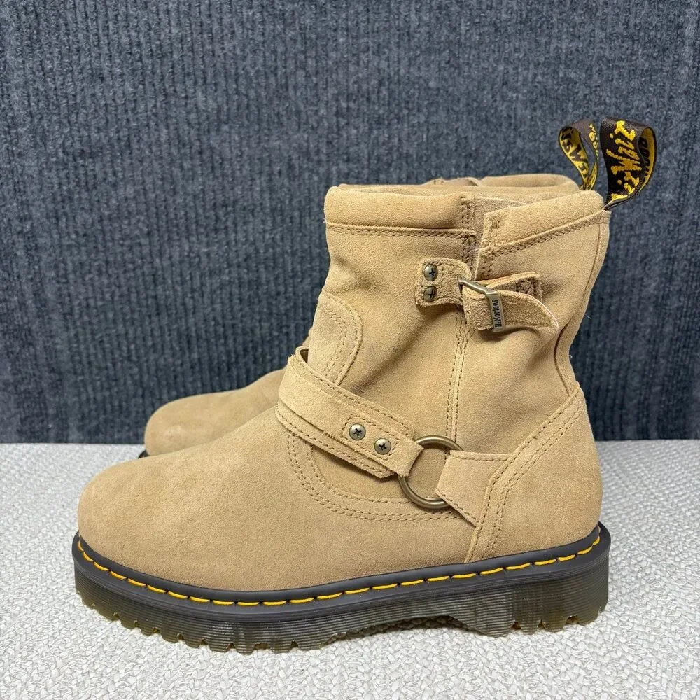 Dr. Martens Anistone Harness Suede Biker Boots Savannah Tan Brown Mens 10 / 11W